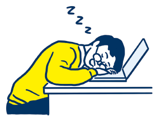 パソコンの前で居眠りするイラスト