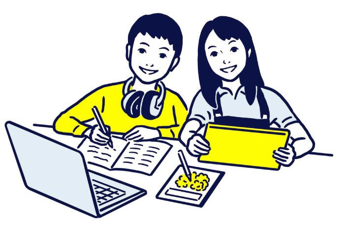 並んで学習する学生のイラスト